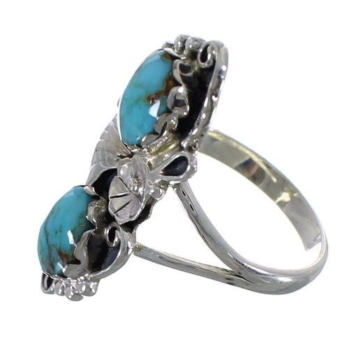 Authentic Sterling Silver Flower And Turquoise Ring Size 5-1/2 RX60315